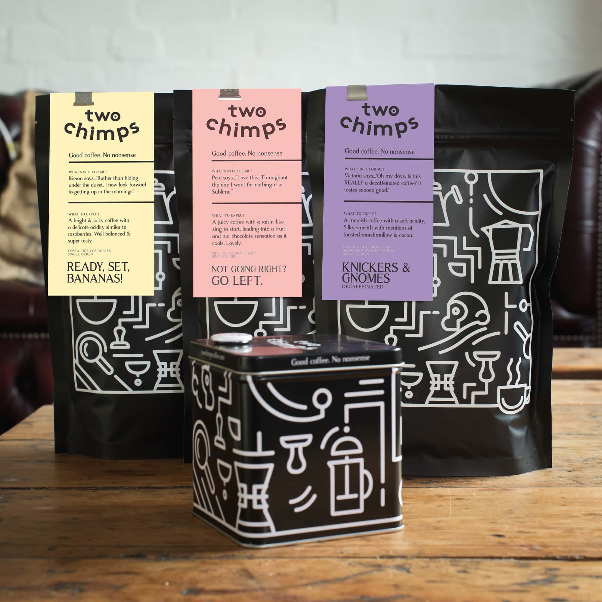 Three two chimps coffee bags
