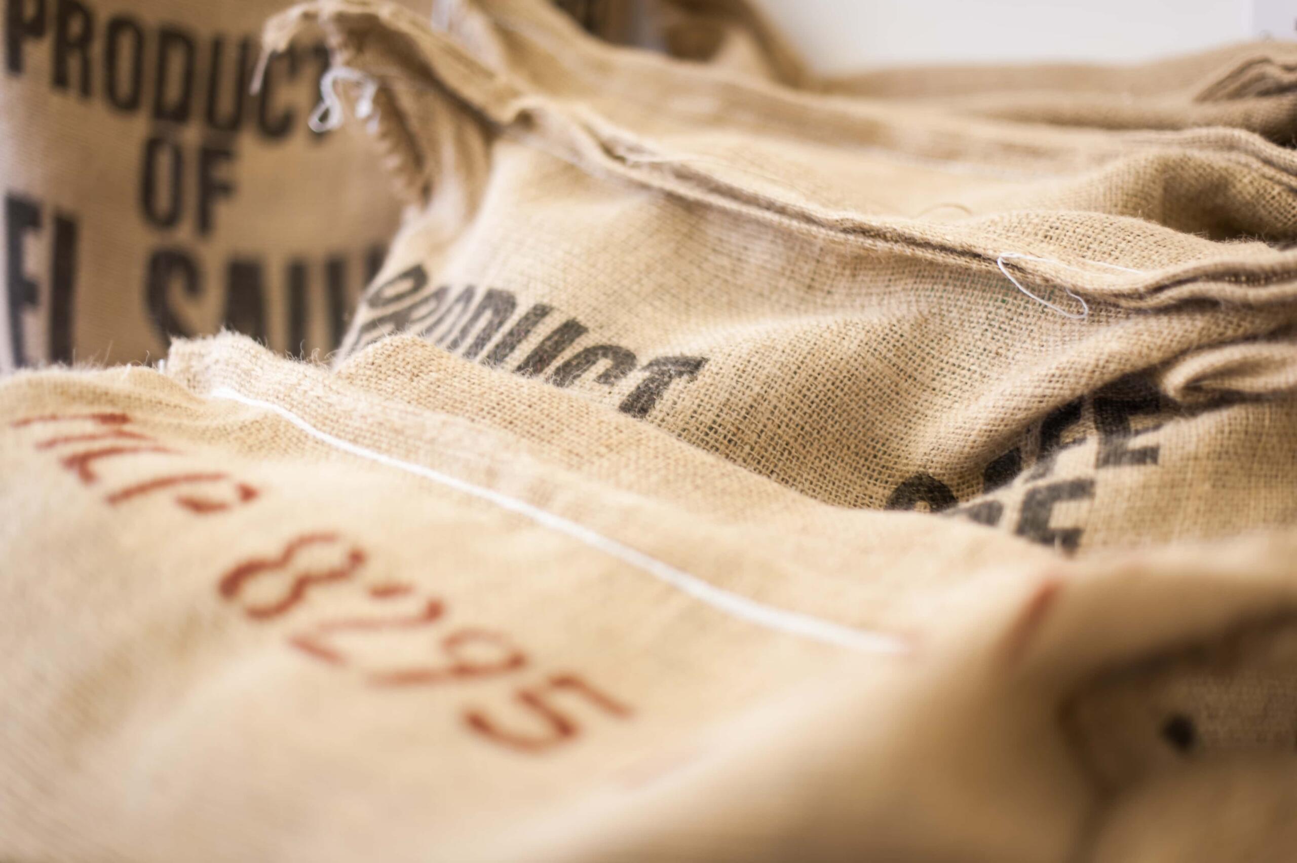 close up of coffee sacks
