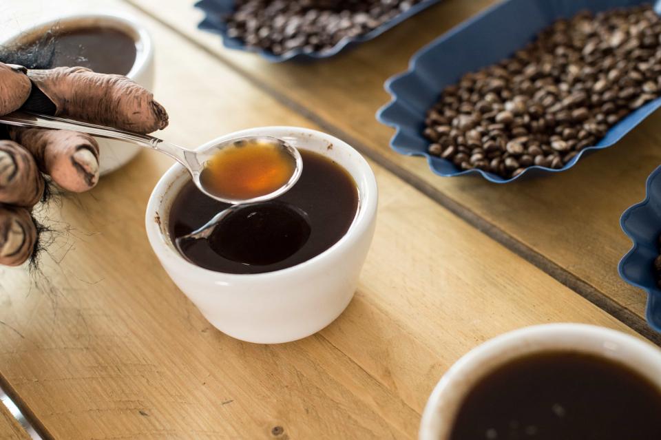 cupping spoon of coffee