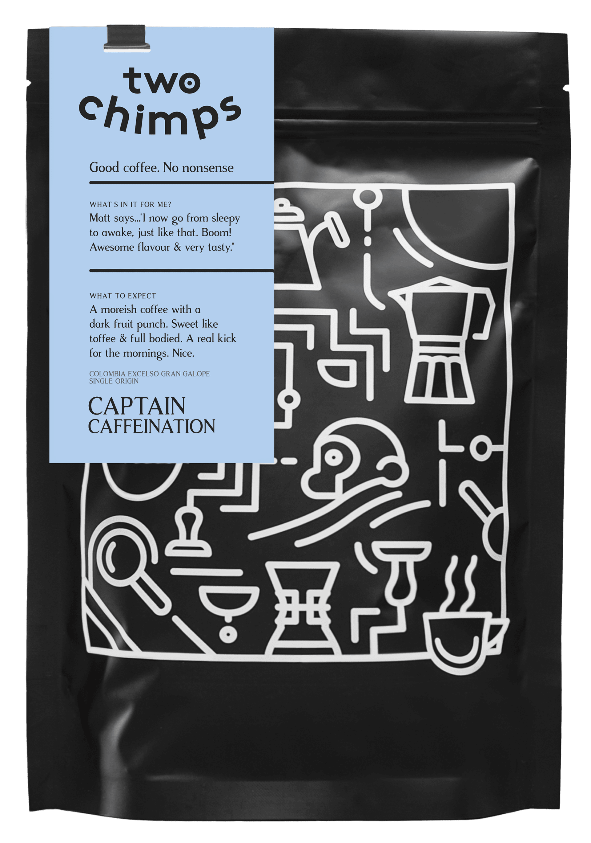 two chimps coffee bag - captain caffeination