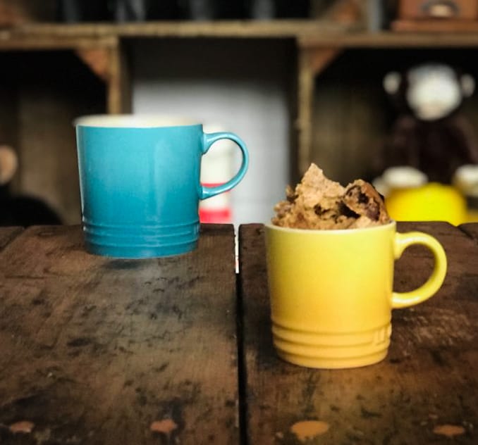 coffee cookie bits in a small yellow mug