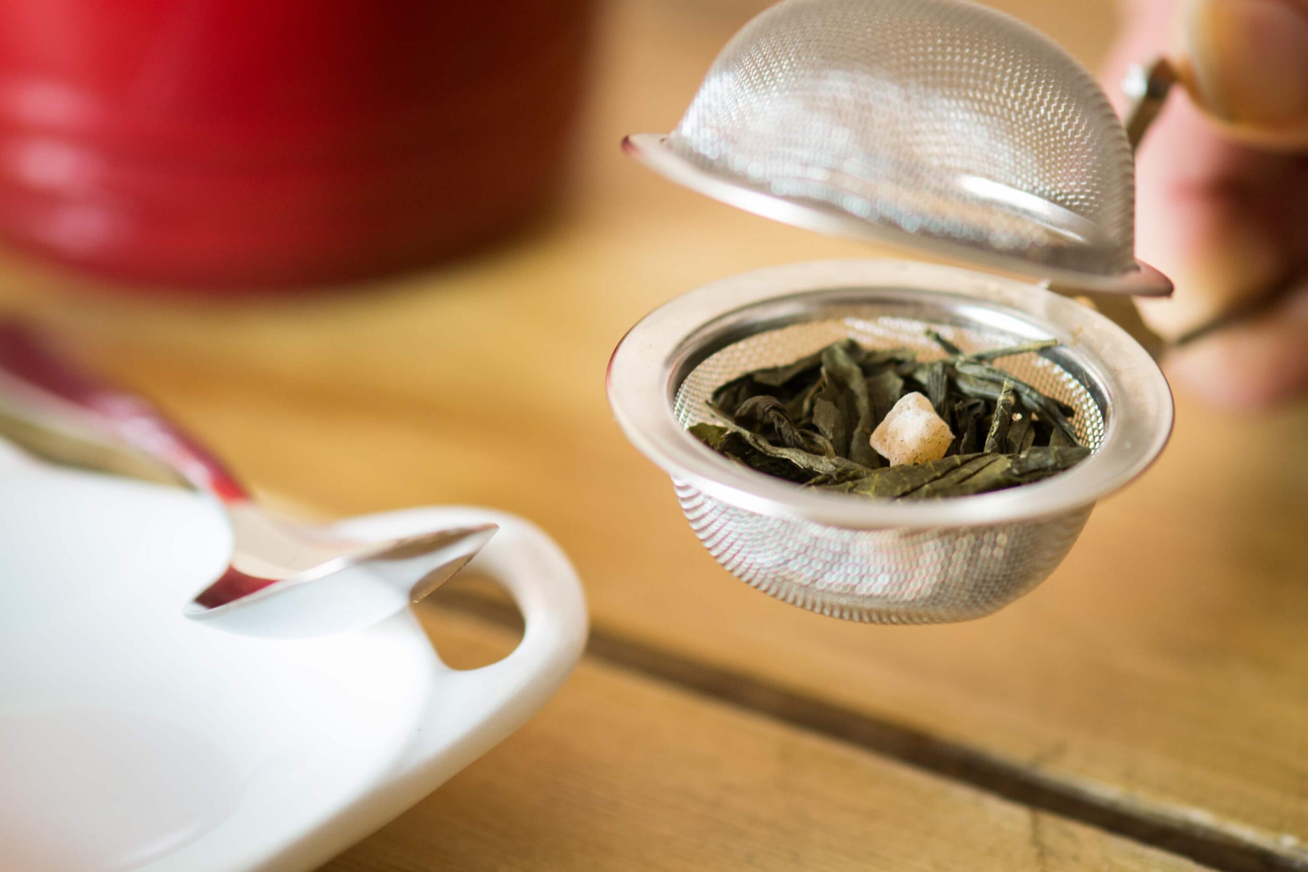 loose leaf tea in a tea strainer