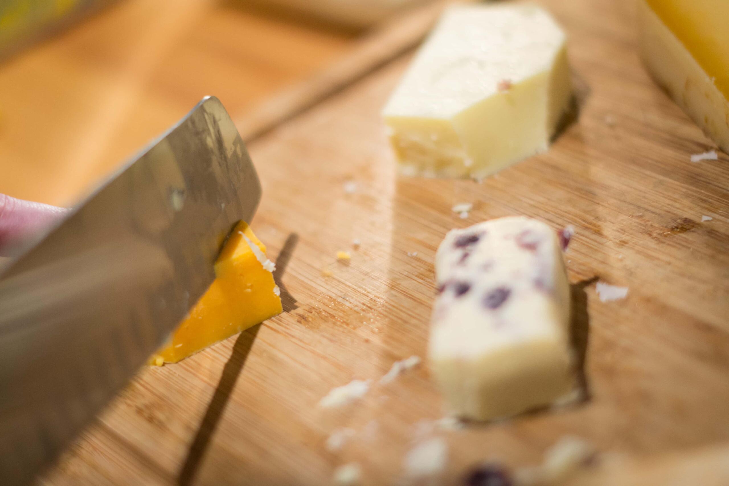 cutting on a cheese board