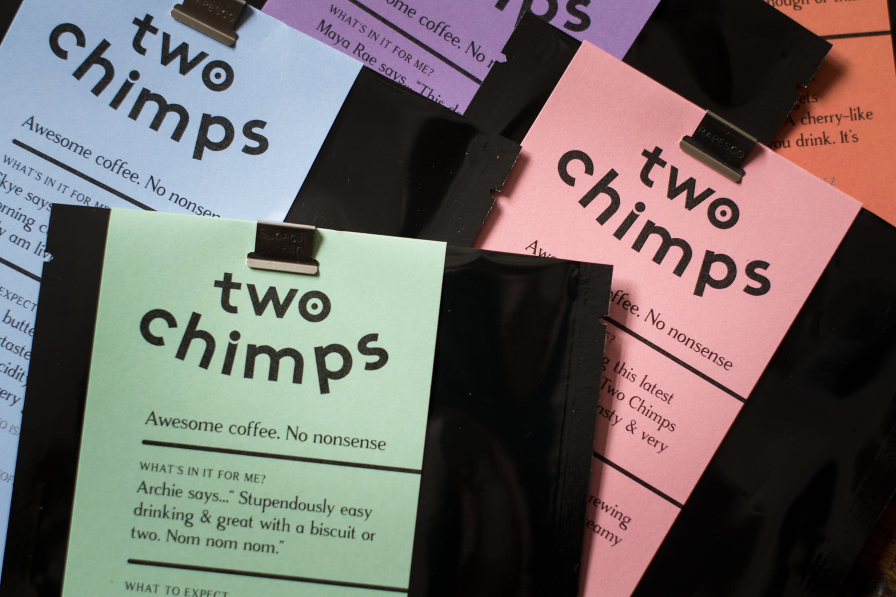 Two Chimps Coffee Sample Bags Laying Flat