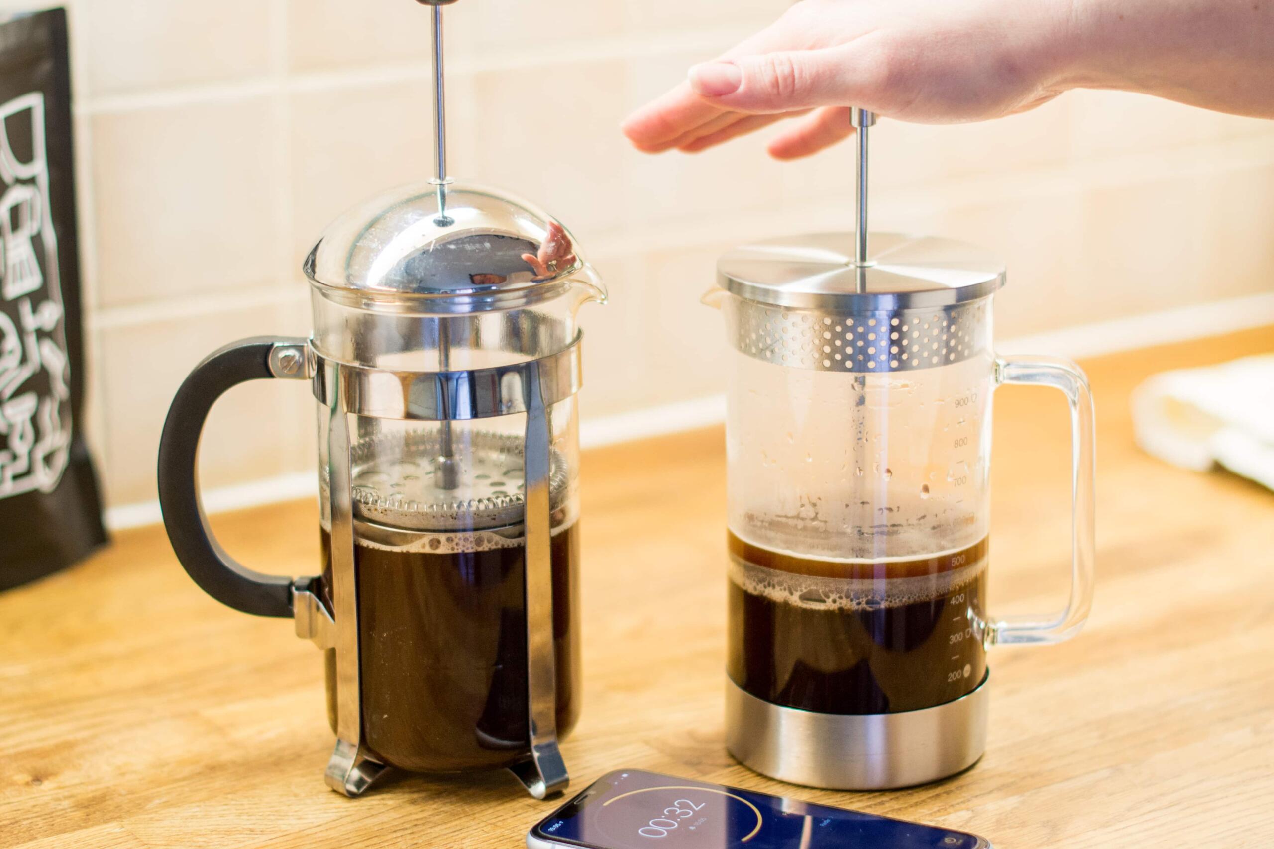 plunging a cafetiere of coffee