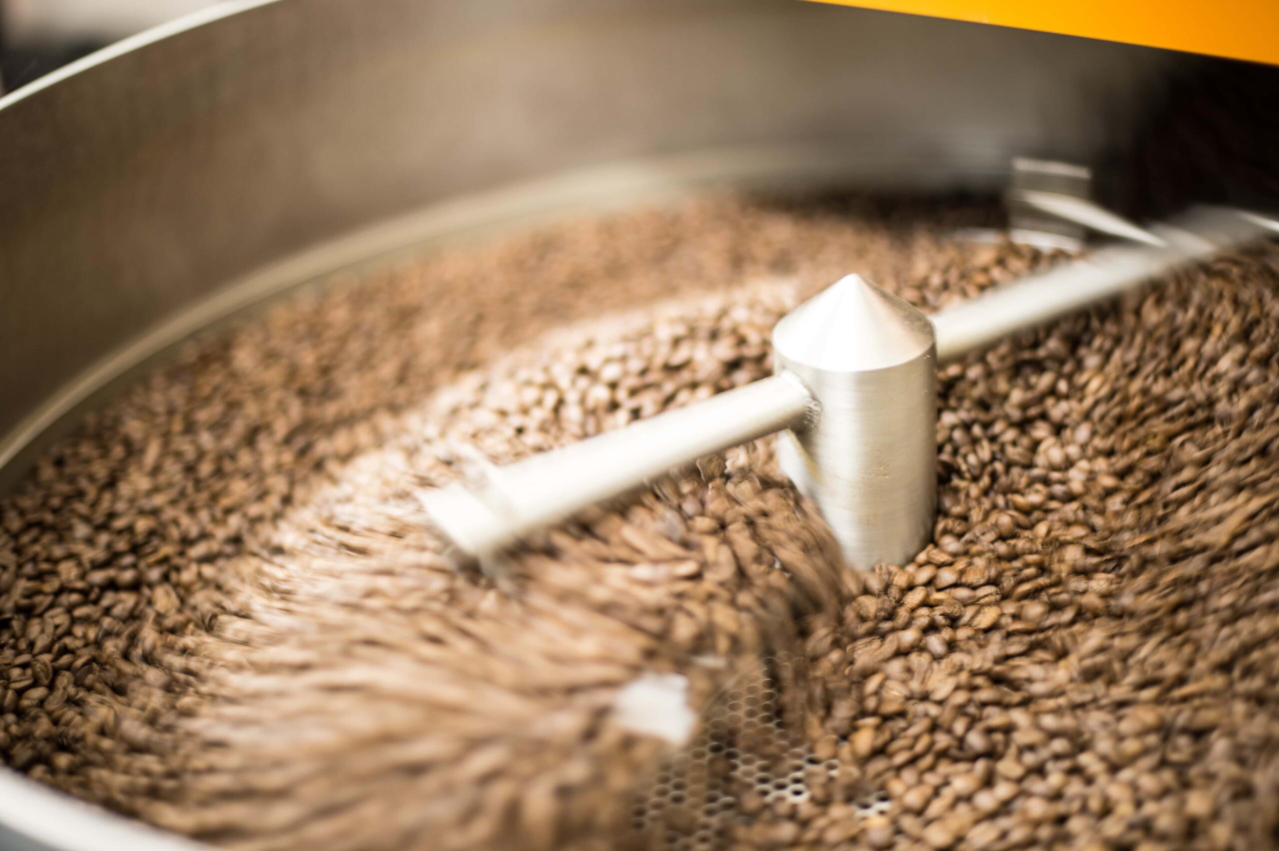 Coffee beans in roaster drum