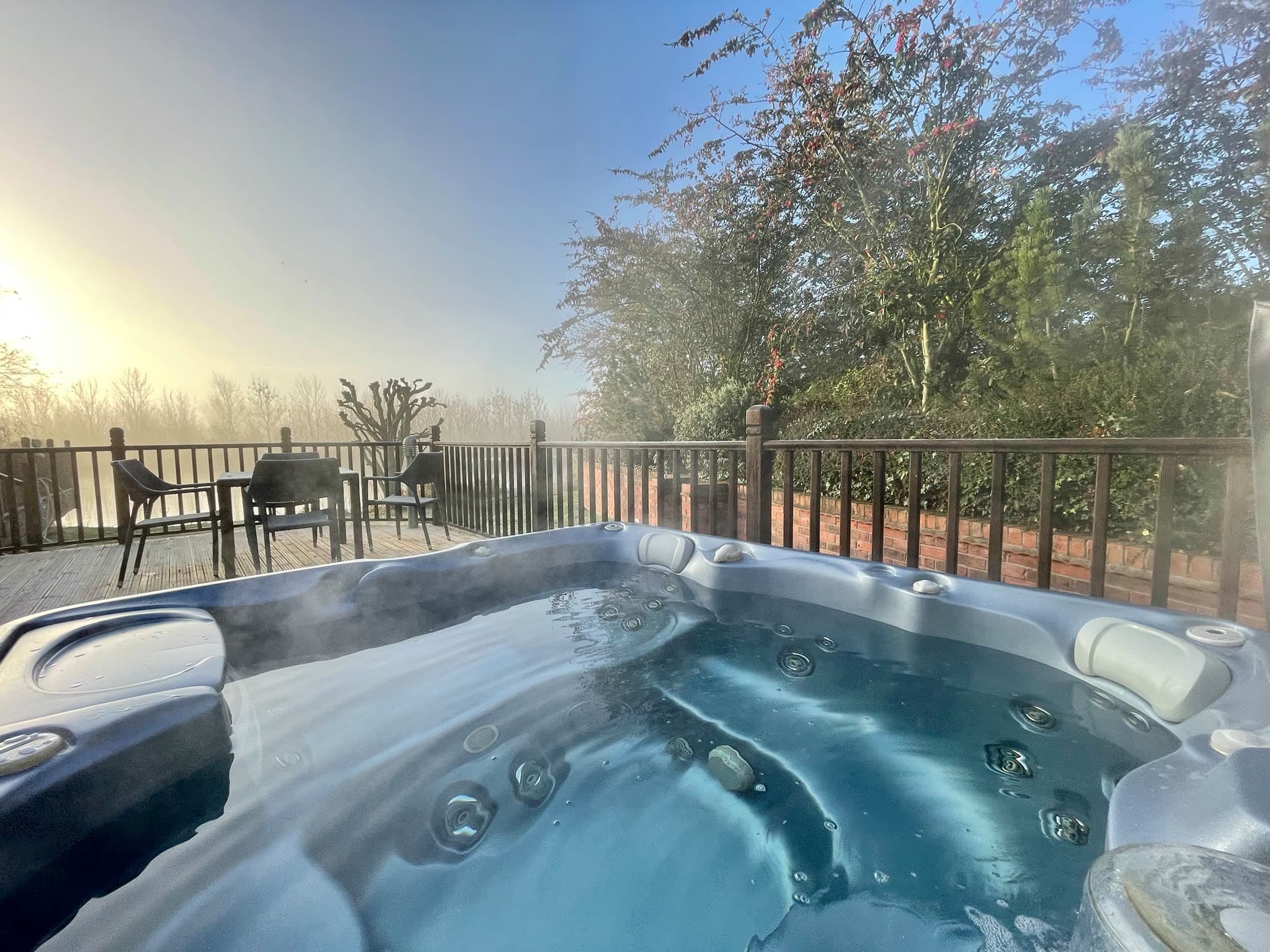 Hot tub outside luxury log cabin