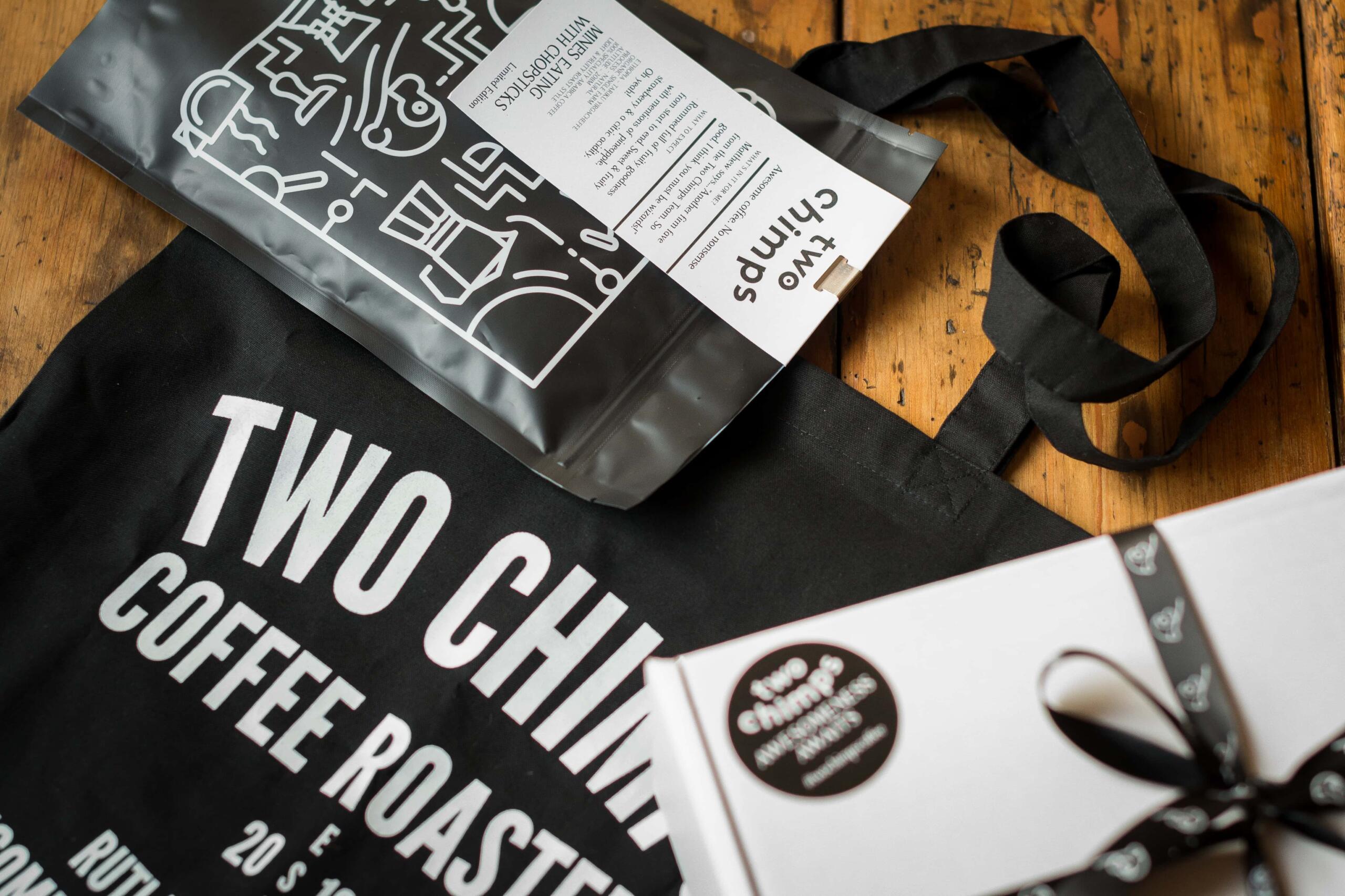 Two Chimps coffee gift with tote bag