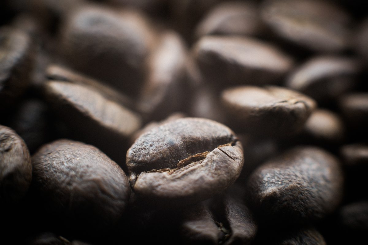 Close up of dark roasted coffee beans