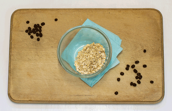Coffee overnight oats ingredients in a glass bowl 