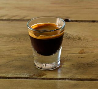 Over-extracted espresso with a dark crema