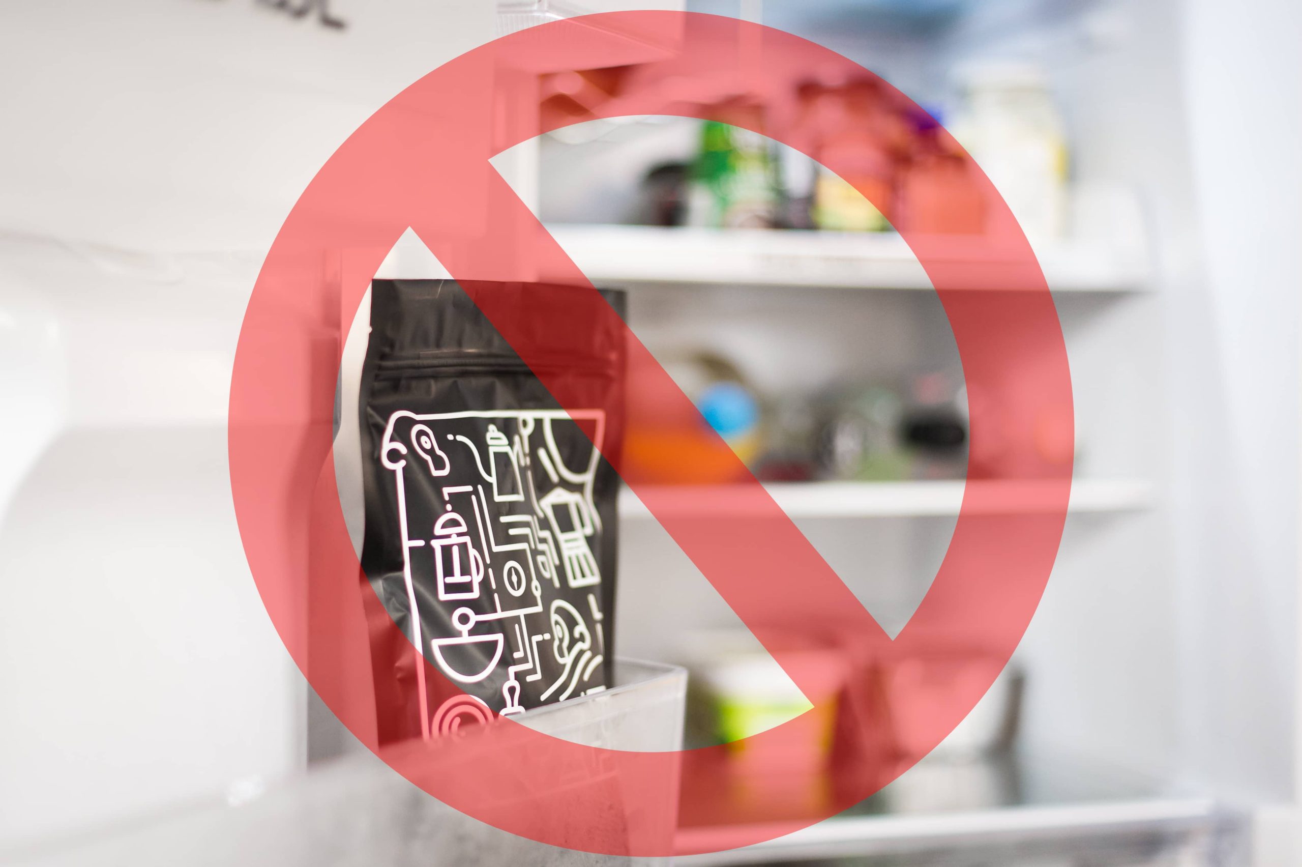coffee bag in the fridge with a warning smbol