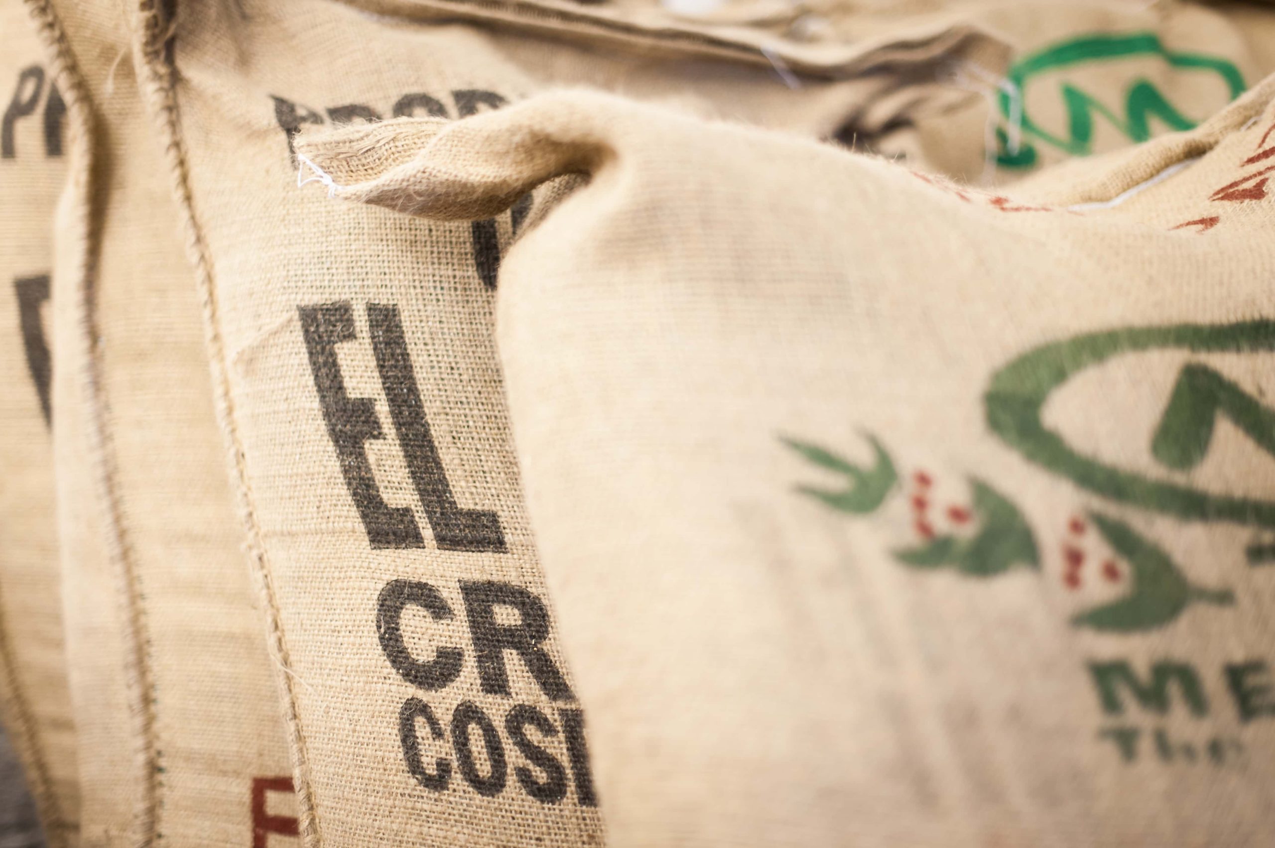 close up of coffee sacks