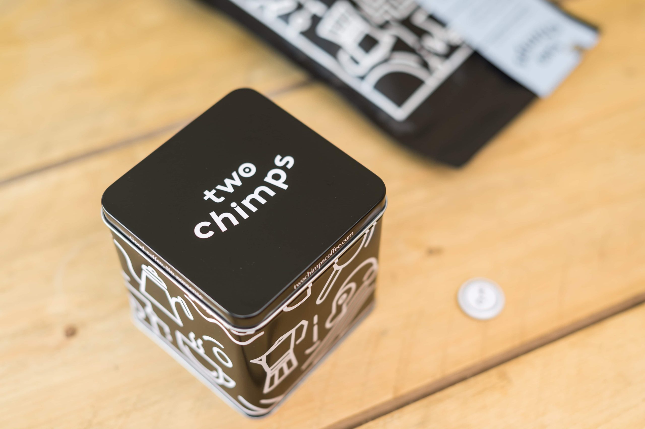 two chimps coffee tin, bag and magnet to keep your coffee fresher for longer