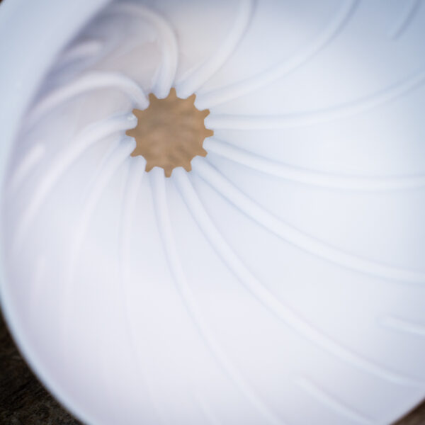 The inside of a V60 coffee dripper