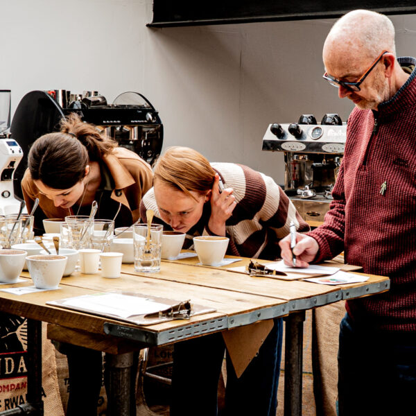 Guests at the create your own coffee blend course smelling coffee