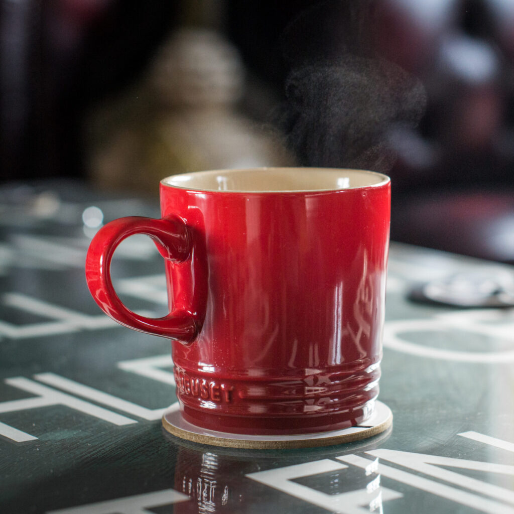 Coffee mug on table