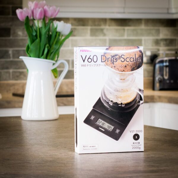boxed hario v60 drip scale on kitchen worktop