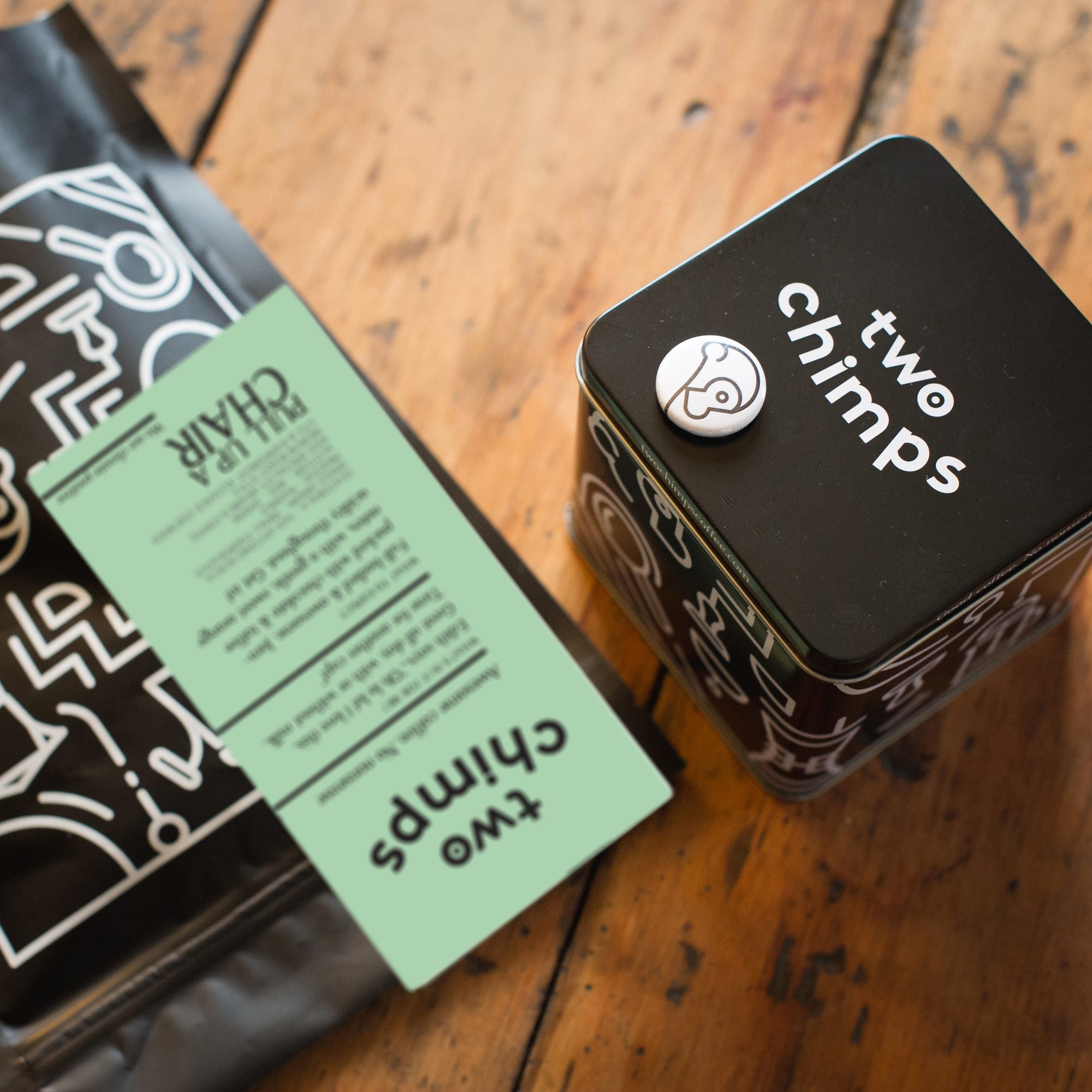 Medium roast coffee label beside coffee tin 