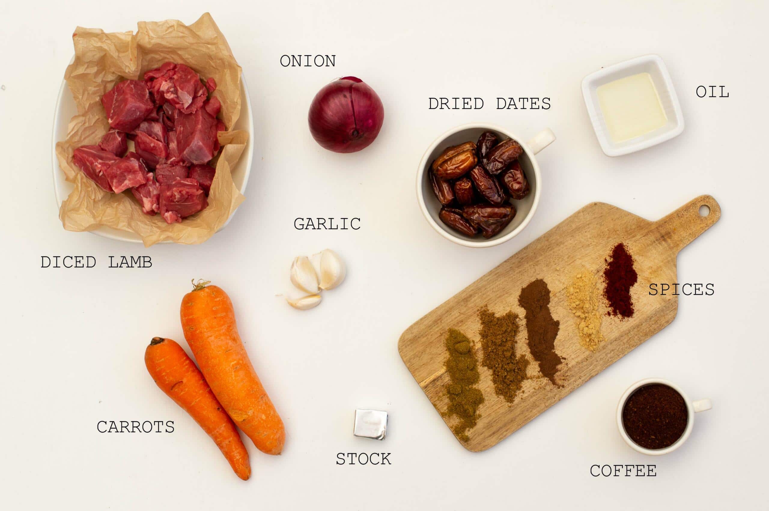 Lamb tagine ingredients with names