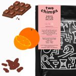 Bag of Two Chimps speciality coffee with orange, chocolate and raisin graphics