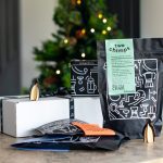 Two Chimps Christmas coffee gift set with Christmas tree and festive decorations
