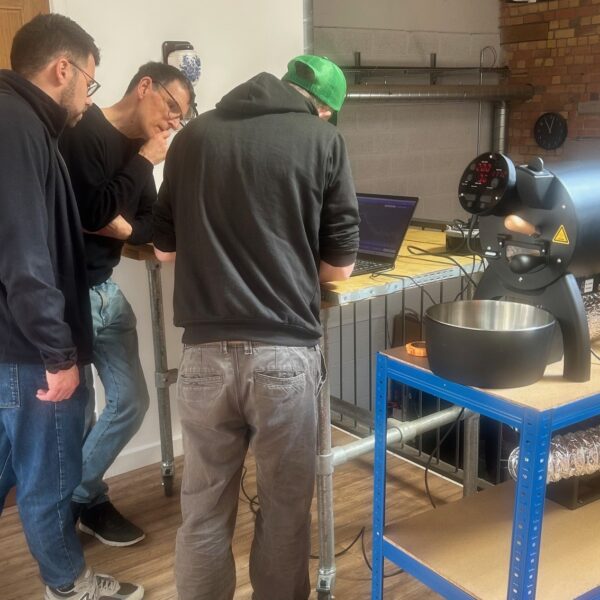 Andy gives guests a roast your own coffee workshop in the two chimps roastery