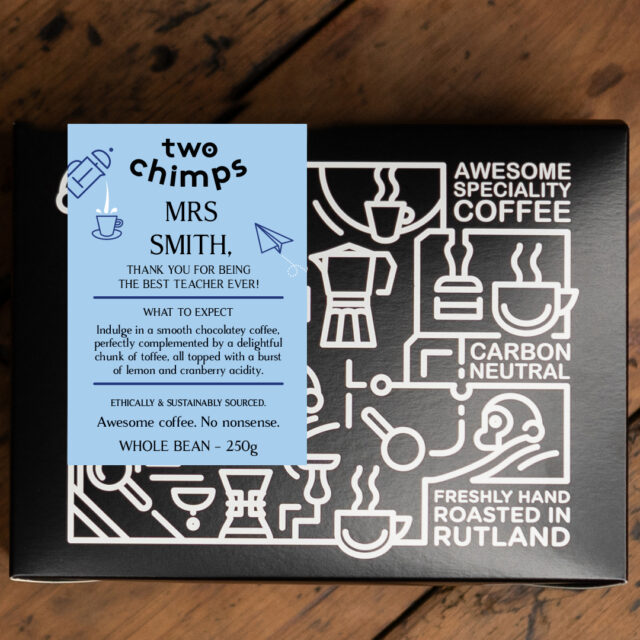 Two Chimps personalised coffee box for a teacher