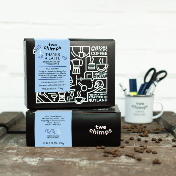 Two Chimps personalised coffee boxes for a teacher