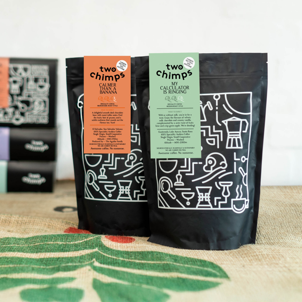 Orange and green labelled coffee