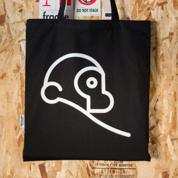 two chimps recycled cotton tote bag on wooden wall