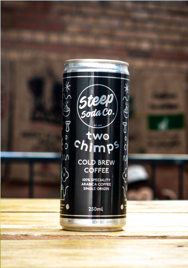 A can of Two Chimps Cold Brew coffee