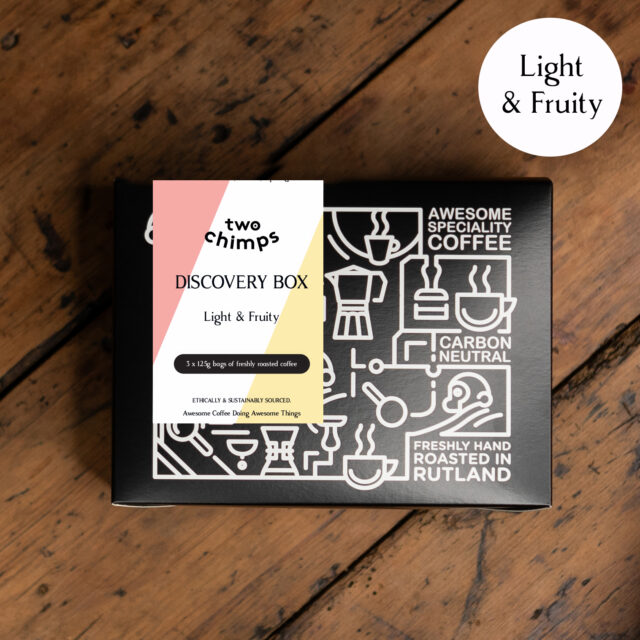 Looking voer a box of three samples for light and fruity coffees